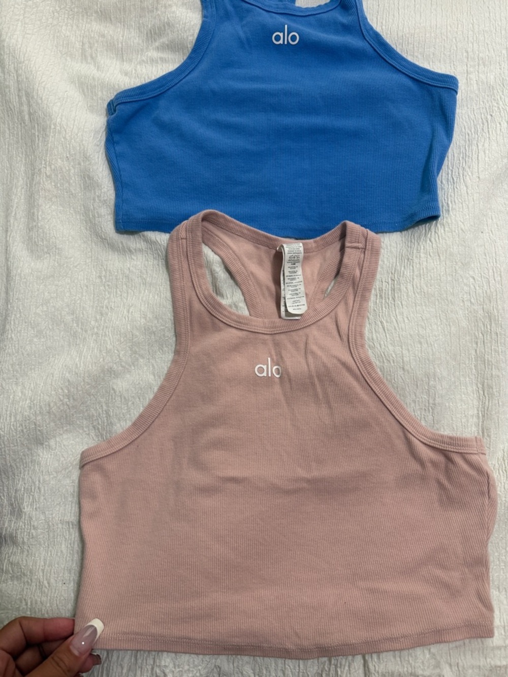 alo Ribbed Racerback Crop Tank - Blue & Dusty Pink - Picture 3 of 3